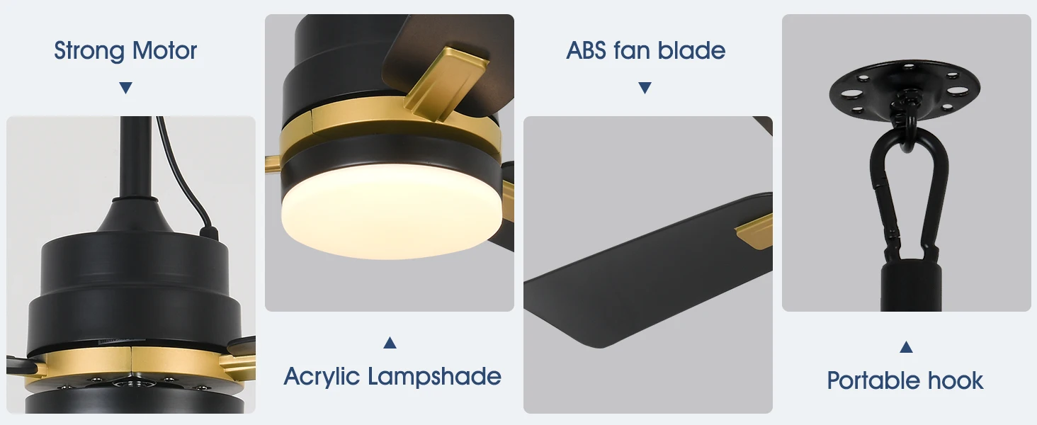 Sealing Led Ceiling Fan with Light Remote Control EU/US Standard Black/Gold Ceiling Lamp Fan 105cm Electric Fan Light Fixture