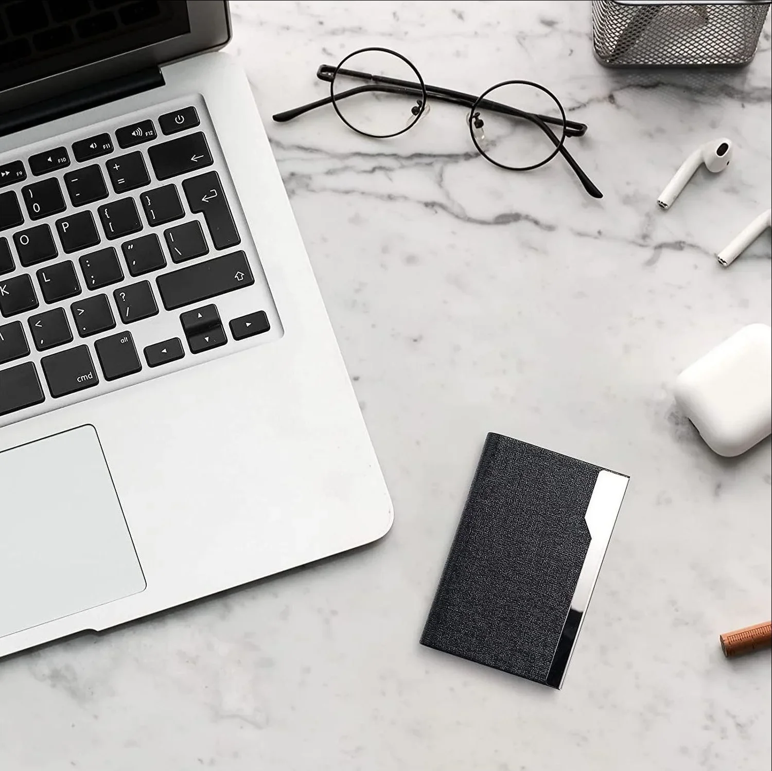 Business Card Holder Stainless Steel PU Leather Metal Business Card Holder Business Simple Fashion Creative Style 4