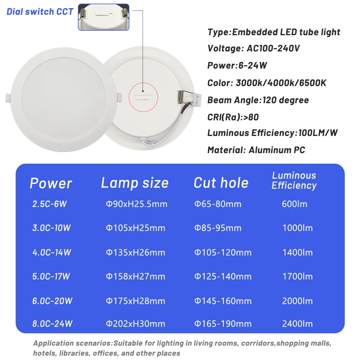 2pcs Led Downlight Dial swich cct 3000K 4000K 6000K 6W 10W 14W 17W 24W Spot 220V 110V for home derec Indoor Lighting