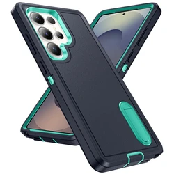 Heavy Duty Drop Shockproof Phone Case with Holder - Durable Protection Cover for Galaxy S23 Ultra (Blue Cyan)
