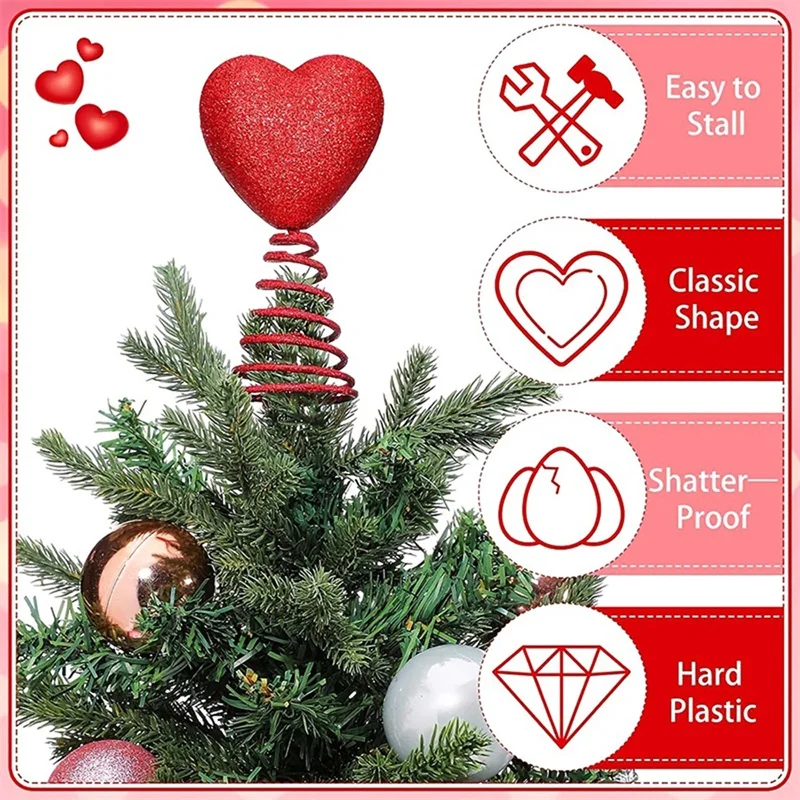 Red Mini Valentine Day Tree Topper Glitter Heart Shape Tree Hat Valentines Decorations Home Decoration Chic Hanging Decorations 6