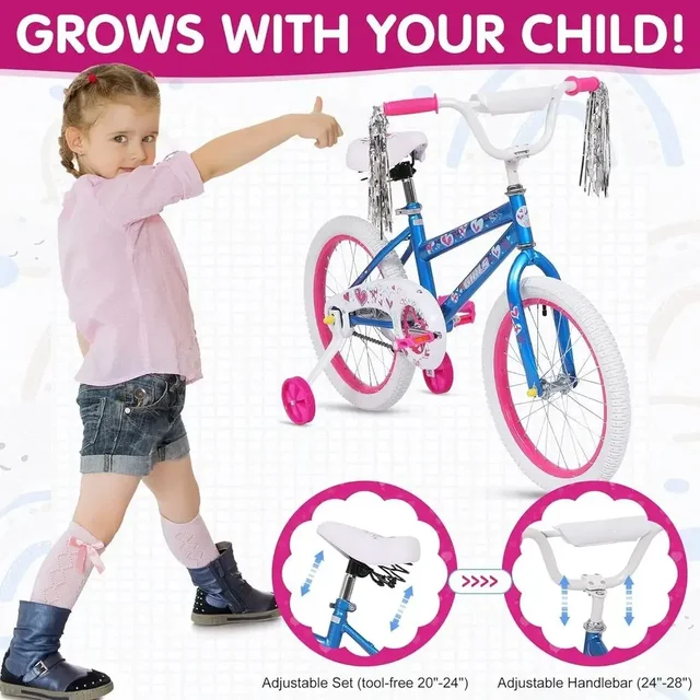 Adjustable Seat & Handlebar Kids Bike, Suitable for Ages 4-12, 18/20 Inch
