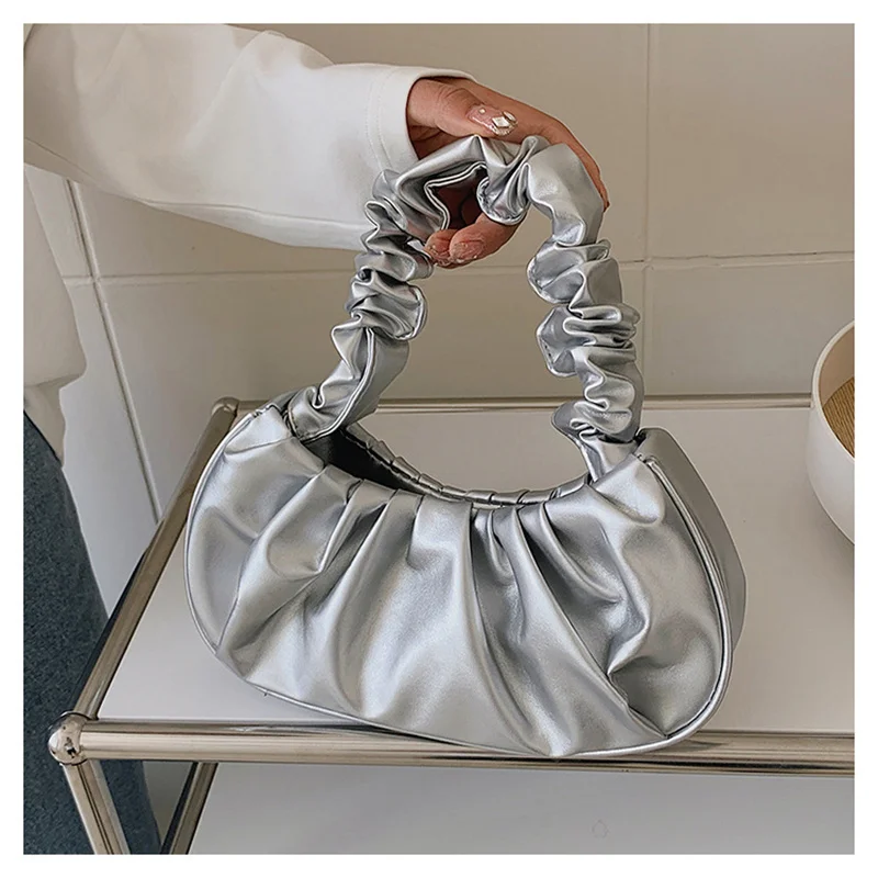 

Women's PU Underarm Bags Fashion Pleated Leather Cloud Shoulder Bag Females Party Dumpling Design Handbag Shopping Bag Tote