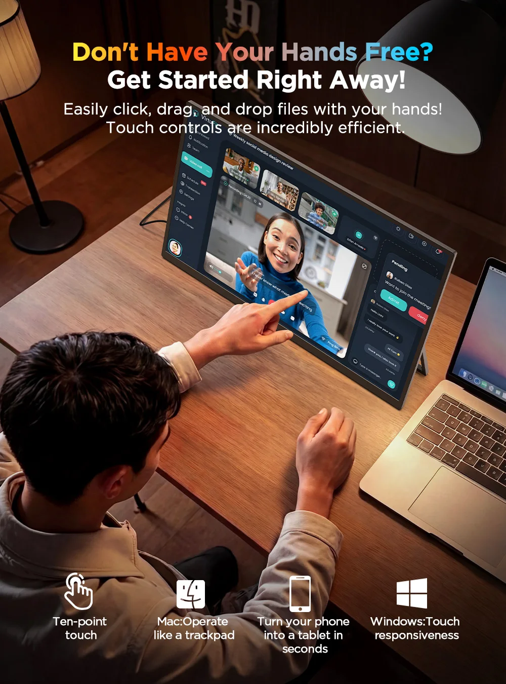 UPERFECT 4K UHD 휴대용 모니터 15.6인치 터치스크린(LS 스탠드 포함) VESA 터치 울트라와이드 프레임리스 노트북 맥 PC 게이밍 IPS 디스플레이
