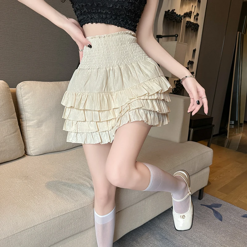 

Women Girls Skirts Lace Patchwork Summer Y2k Fluffy Skirt Solid Vintage Korean Fashion Women Empire Sweet Skirt Lovely Dating
