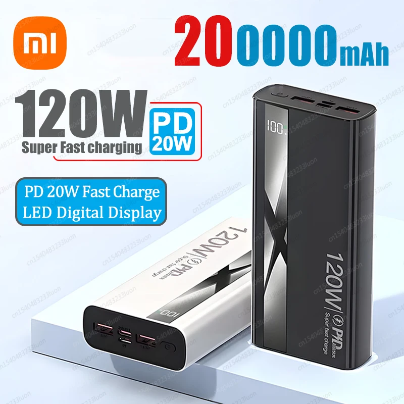 Power Bank Xiaomi 120w Super Fast Charging Battery 200000mah Power Bank High Capacity Digital Display for iPhone Samsung Gift