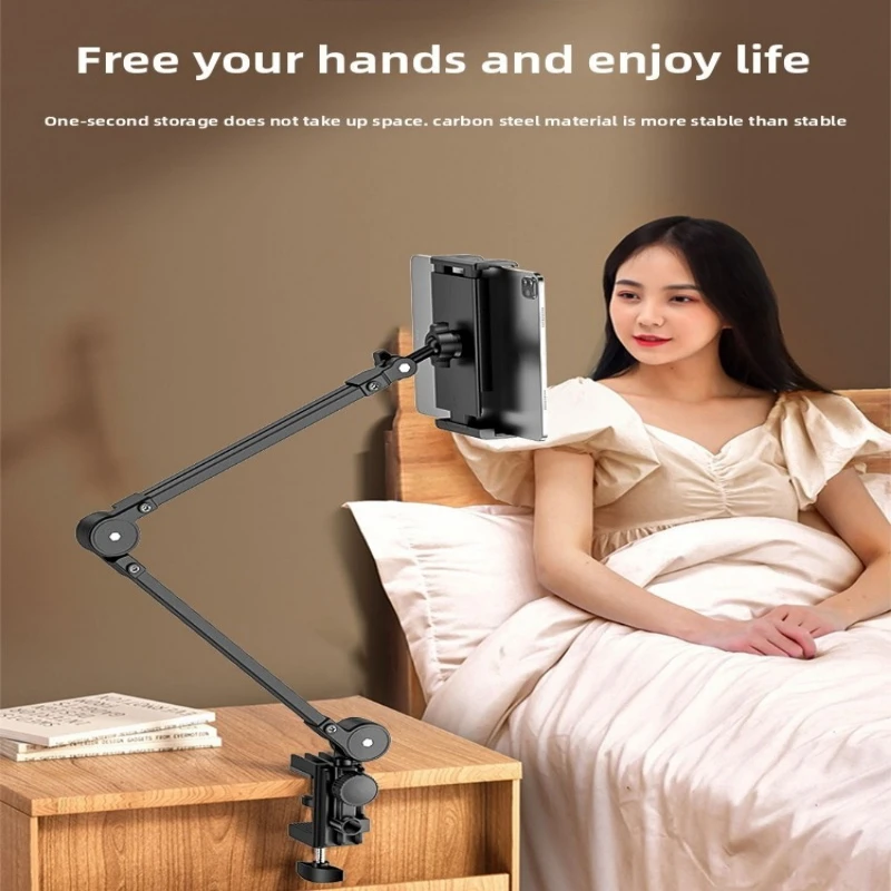 Adjustable Height Tablet Stand Screen Portable Monitor Desk Mount Aluminum Long Rotating Arm for iPad
