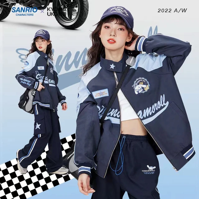 Sanrio Y2k Cinnamoroll Racer Jacket Kawaii Biker Jacket Pants Punching  Cartoon Female Loose Warm Windproof Couple