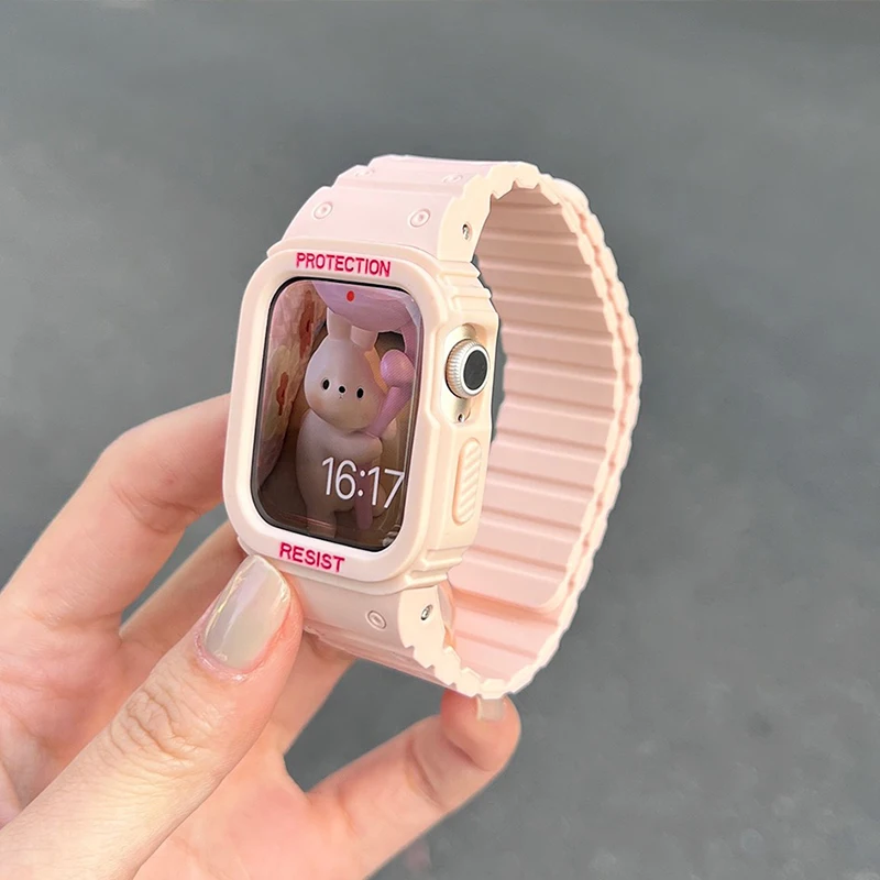 Magnetic Silicone Strap+Case For Apple Watch Ultra 49mm 45mm 41mm Protective kit bracelet iWatch 8 7 6 5 4 3 SE 44mm 42mm 40mm