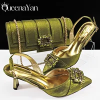 Queena Yan Nigeria Elegant Noble Party Wedding Shoes And Bag Pointed Toe Decorated With Rhinestone Women Heel Shoes