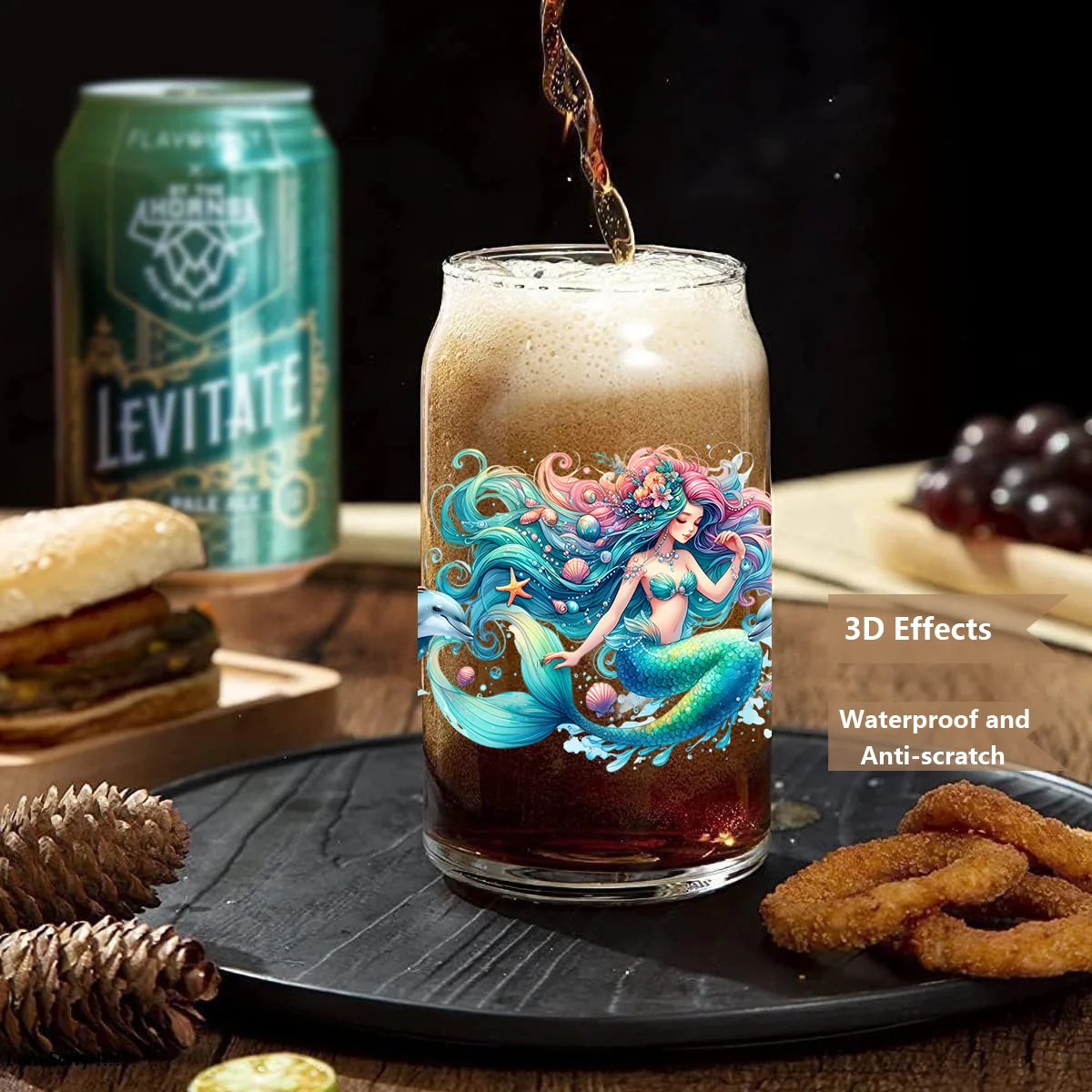 Colorful mermaid peel waterproof DIY Decals 3D transfers uvdtf crystal stickers 16oz uv dtf cup wraps for Libbey Glasses