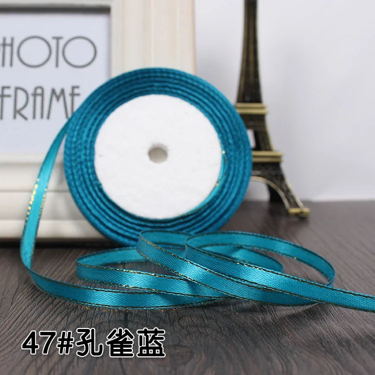 25-Yard Roll of 6mm Gold-Edged Satin Ribbon for Gift Wrapping and Decorative Crafts