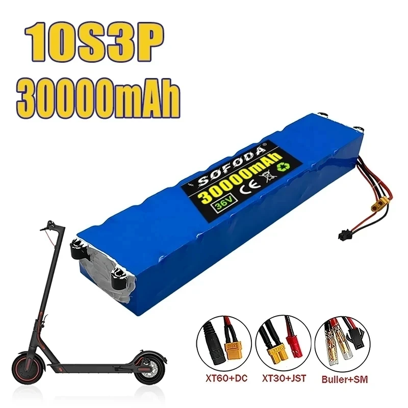 

2023 36V 30Ah 18650 Lithium Battery Pack 10S3P 30000mah 500W Same Port 42V Electric Scooter M365 Ebike Power Battery with BMS