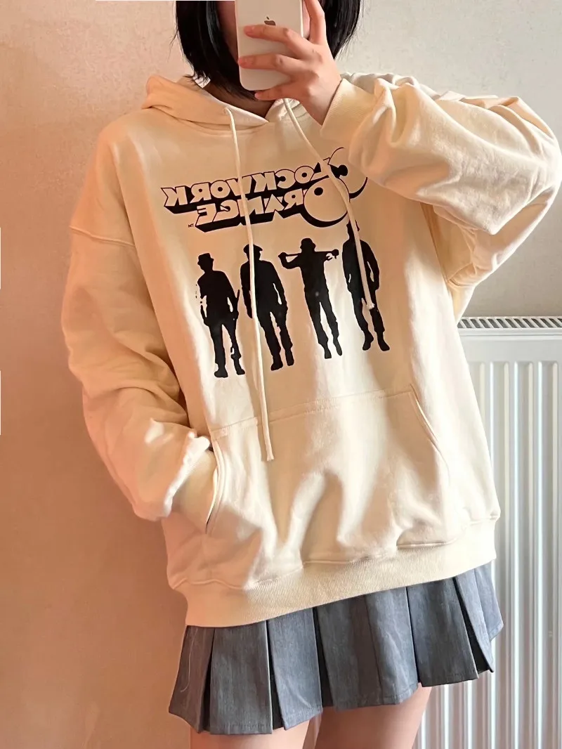 

UNUTH Girls Beige Printed Soft Cotton Hoodies 2022 Spring Fashion Ladies Casual Hooded Loose Streetwear Female Chic Pullover