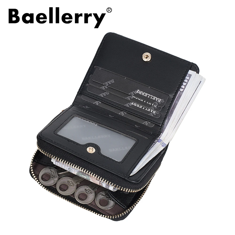 Short Wallet for Women with Zipper, Baellerry Multi-Function PU Leather Wallet with Many Card Slots, Phone Purse for Everyday Us