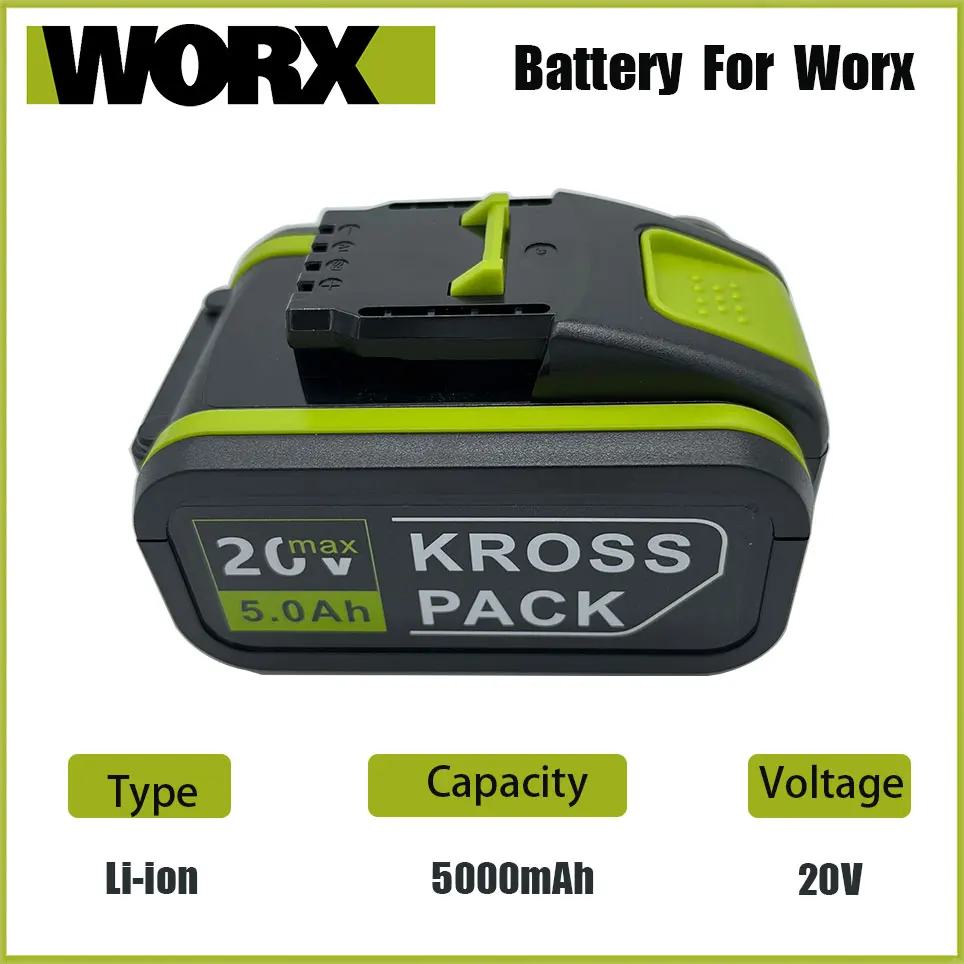 5.0Ah 20V Lithium ion Replacement Rechargeable Battery for Worx WA3551