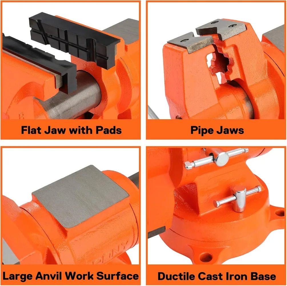 5-inch Jaw Width 5-inch Jaw Opening, 360-Degree Swivel Base with Anvil, Utility Combination Pipe Home Vise for Woodworking 6