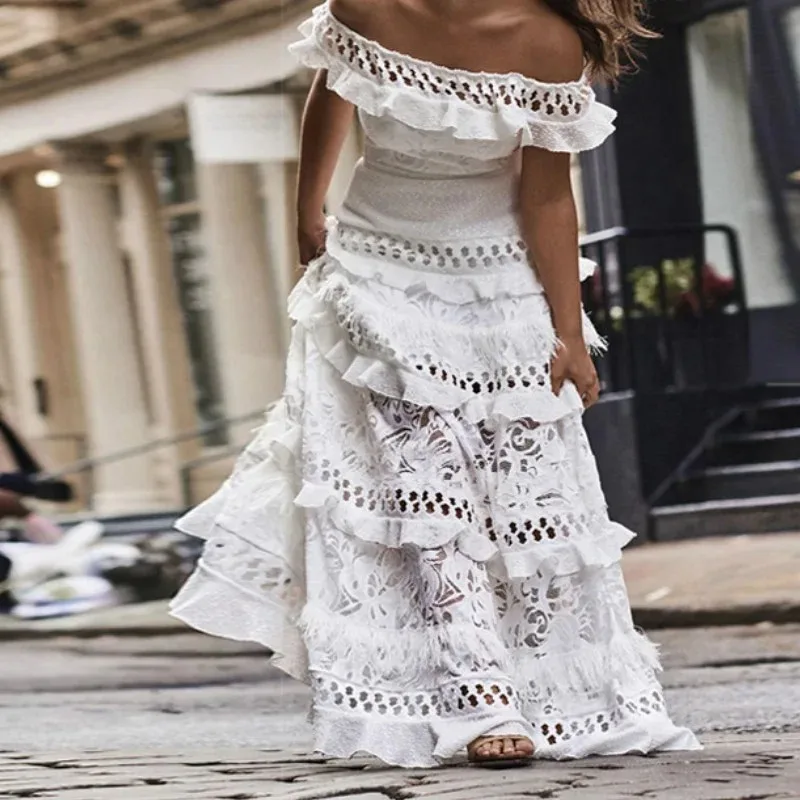 Summer Dress White Lacy Dress Shoulder White Lace Dress Long White