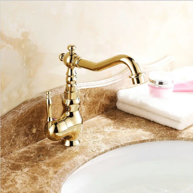 Kitchen Sink Faucet Set Bathroom Faucet Set Brass Titanium Plated Gold-plated Washbasin Hot And Cold Faucet