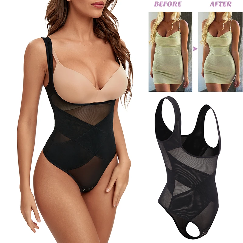 Mesh Thongs Bodysuit Shapewear Women Seamless Full Body Shaper Waist