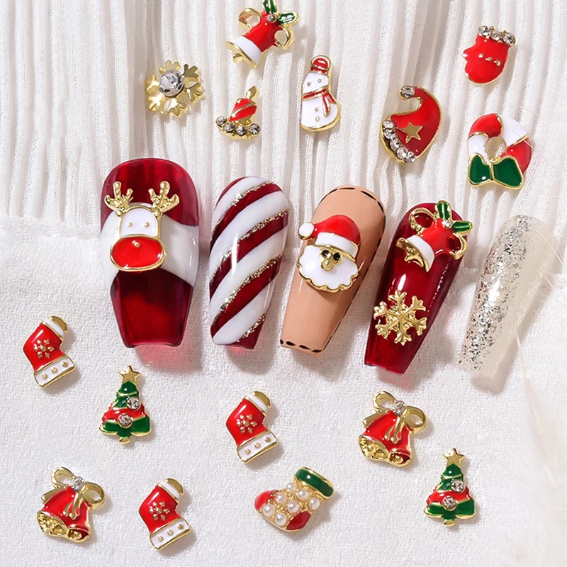 Legierung Weihnachten Nail Art Dekorationen Kristall Santa Claus Schneemann Harz 3d Cartoon rot weiß Charme DIY Nägel Zubehör liefert – Detail 3