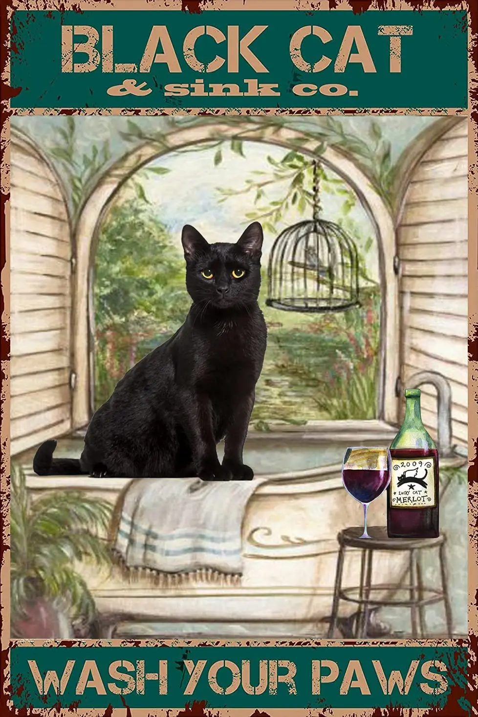 

Black Cat Sign Wash Your Paws for Wall Decor for Bars,Restaurants,Cafes Pubs 12" X 8"in