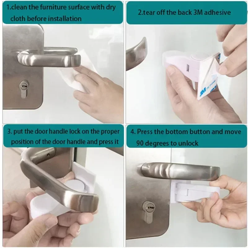 Child safety door handle fixed lock buckle ABS protection device durable anti opening anti-theft cabinet door handle lock buckle