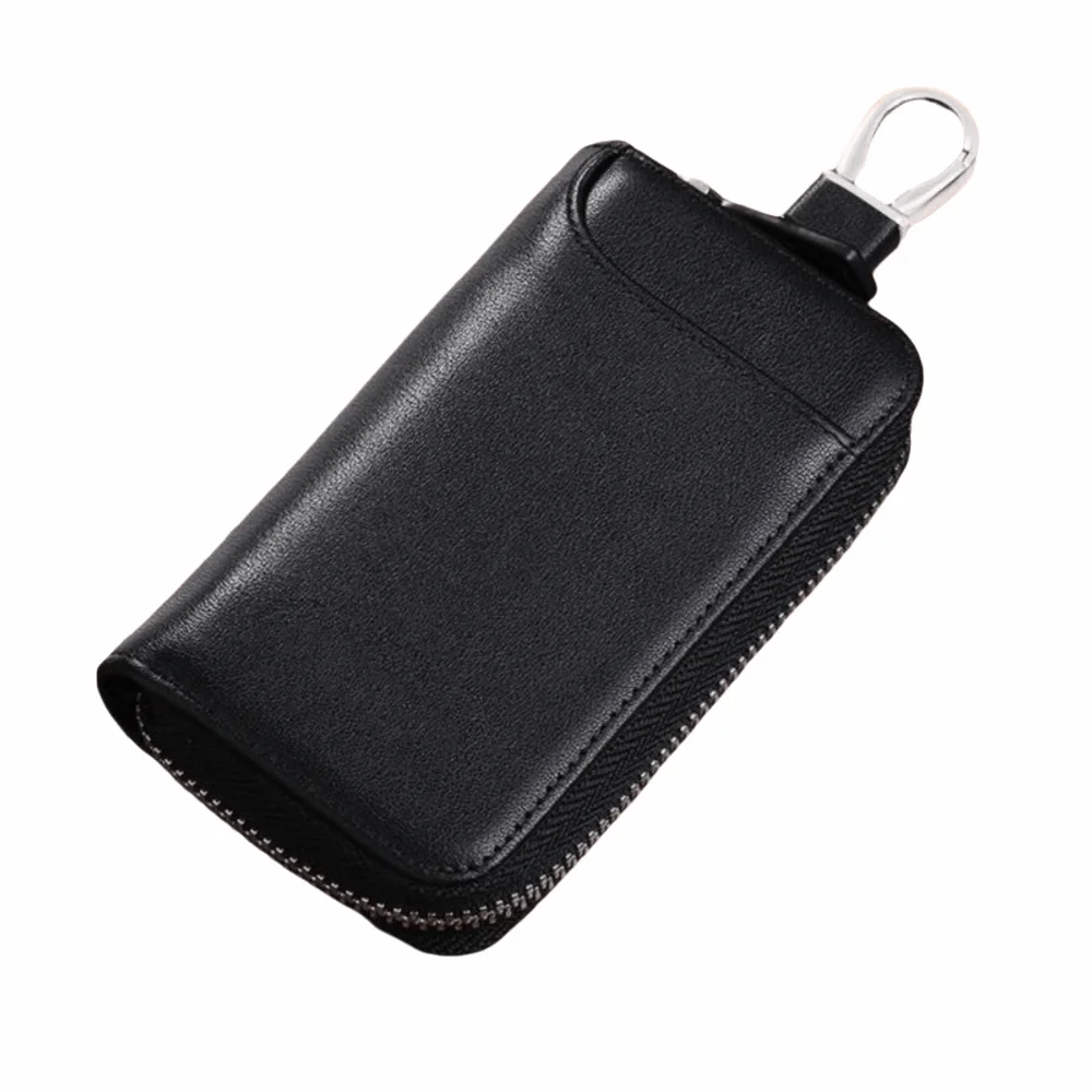 Retro PU Leather Key Organizer Pouch with Zipper Buckle