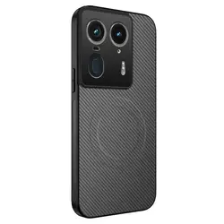 Magnetic Wireless Charging Carbon Fiber Case with Silicone Soft Bumper Cover for Motorola Edge 60s (Gray)