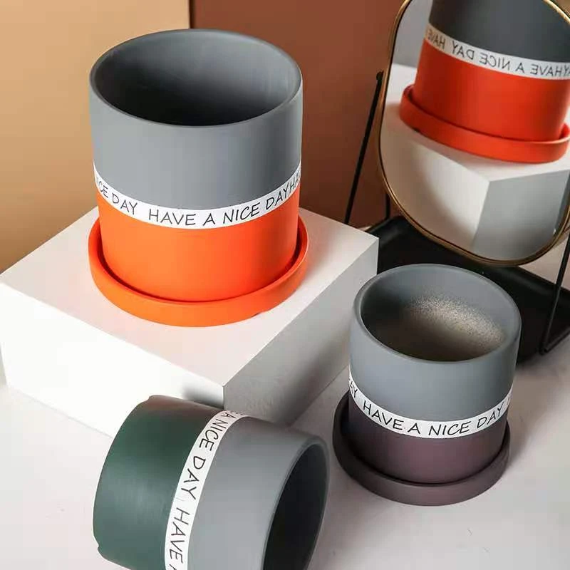 

Nordic Fashion Flower Pot With Literary English Fonts Fleshy Green Plants Indoor Living Room Breathable Round Flower Pot