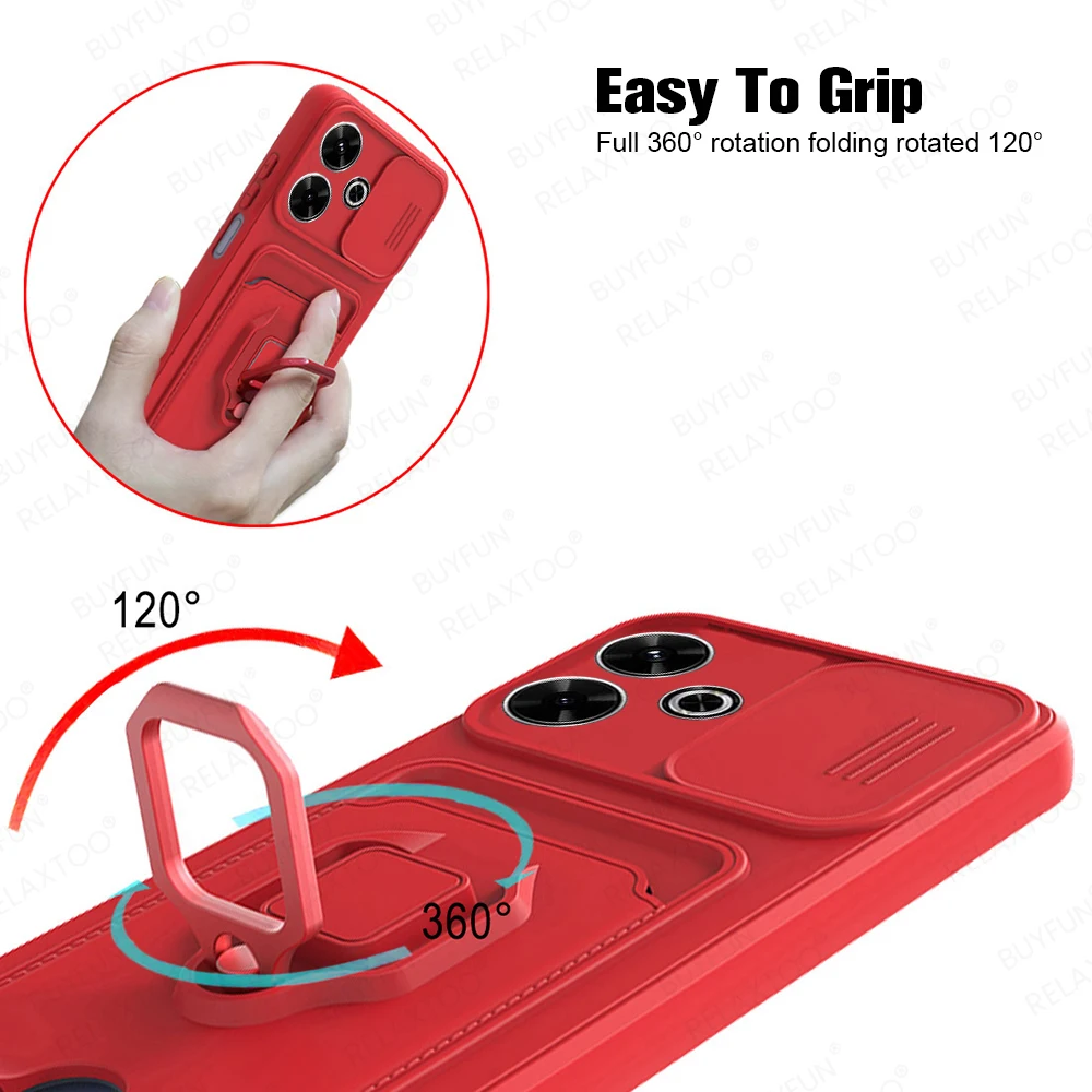 For Xiaomi Redmi 13 4G Push Pull Camera Phone Case Car Magnetic Ring Stand Soft Back Cover