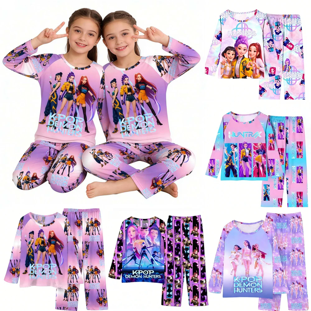 KPop Demon Hunters Huntrix – ensemble pyjama pour enfants, vêtements à manches longues pour filles, 2 pièces, vêtements de nuit pour enfants, dessin animé, vêtements de nuit pour garçons, 3-14 ans
