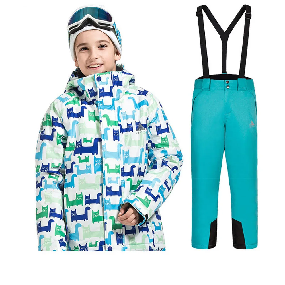 Windproof Children's Skiing Suits,Hooded Jacket Bib Pants,Snowboard Skiwear,Boys Girls Winter Warm Snowsuits for Outdoor Sports