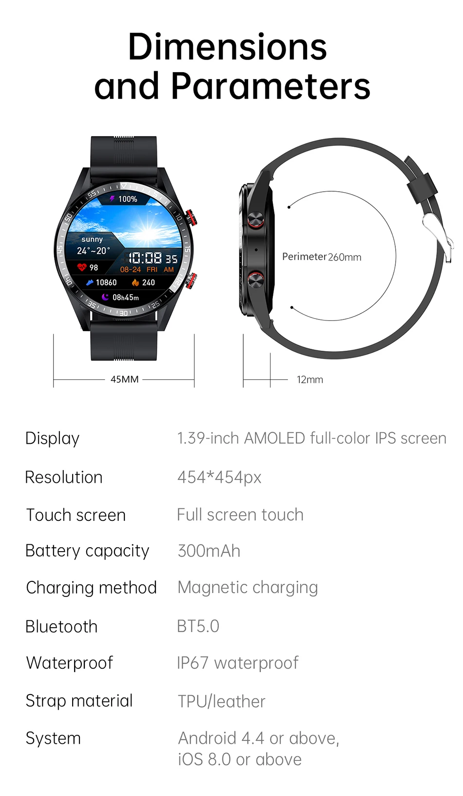 2022 New 454*454 AMOLED screen smart watch Always display the time bluetooth call local music Weather smartwatch for men Android
