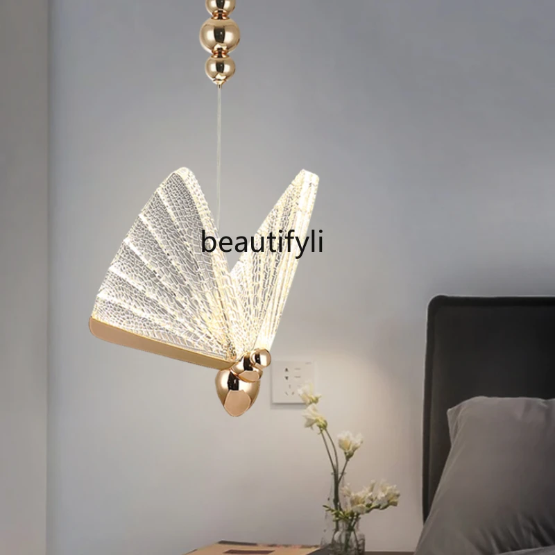 

yj Bedroom Bedside Chandelier Modern Light Luxury Aisle Long Line Butterfly Chandelier Creative Restaurant Bar Lamp Single Head