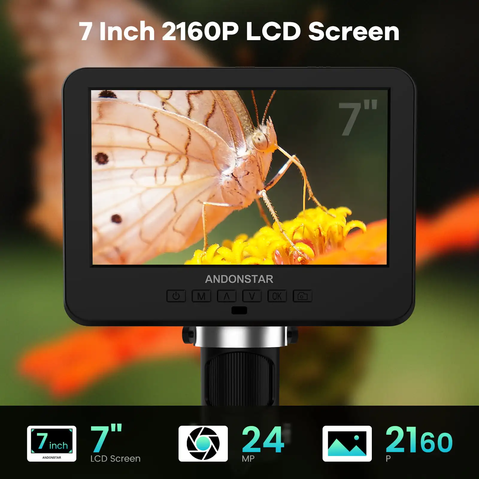 Andonstar HDMI 디지털 현미경, 생물 현미경 관찰, PCB 수리 SMD, AD246SP 2000X UHD, 2160P, 3 렌즈, 7 인치