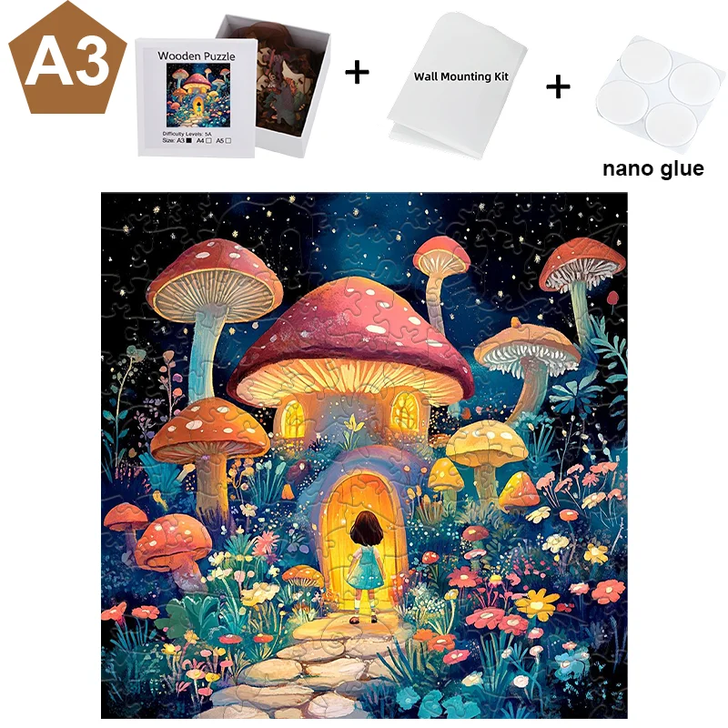 Wooden Jigsaw Puzzle Family Assembly Party Game Holiday Wall Decor Wooden Jigsaw Nano glue can be pasted Puzzle 4