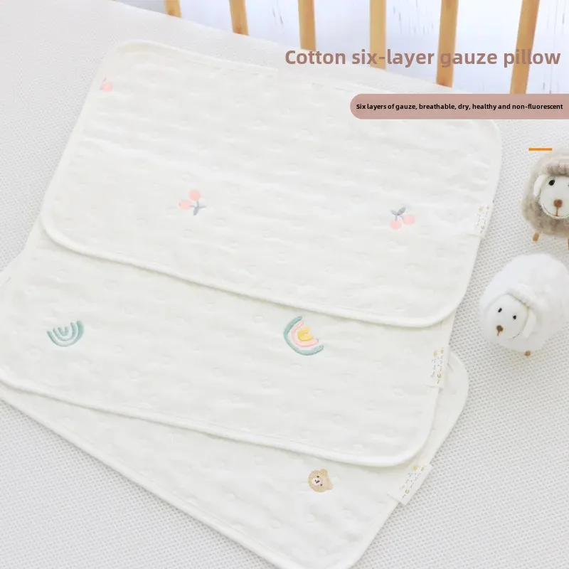 Pure Cotton Muslin Baby Pillow 0 Height Breathable Absorbent Newborn Infant Head Support Pad Comfortable Soft Fabric