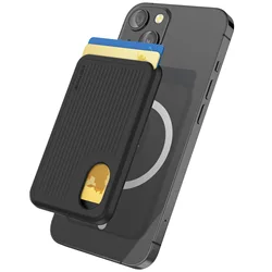 Compact Magnetic Card Holder Silicone Wallet with Vertical Grain Design and Magsafe Compatibility (Black)