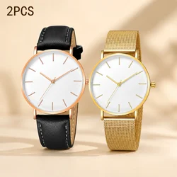 Elegant Couple's Watch Set with Mesh and Leather Straps - Luxury Quartz Timepieces (6)