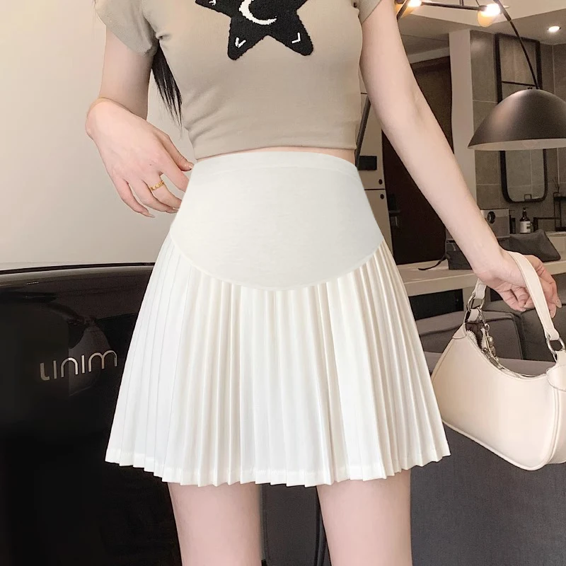 Solid Color Maternity Pleated Skirt Summer Fashion Pregnancy Suit Skirts Fashion Pregnant Woman Mini Skirt with Lining Sweet