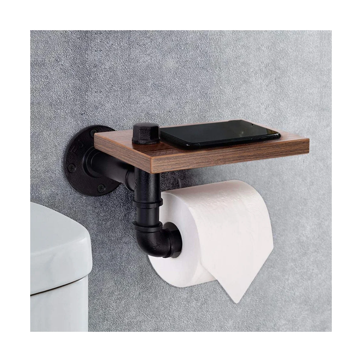 Rustic Industrial Toilet Paper Roll Holder Pipe Floating Holder Home/Bathroom Wall Mounted Shelf