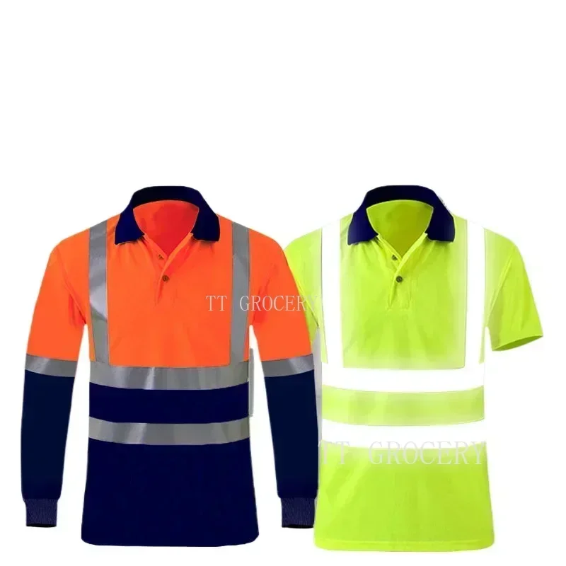 Work Polo Shirt Quick Dry Long Sleeve Reflective Hi Vis For Working