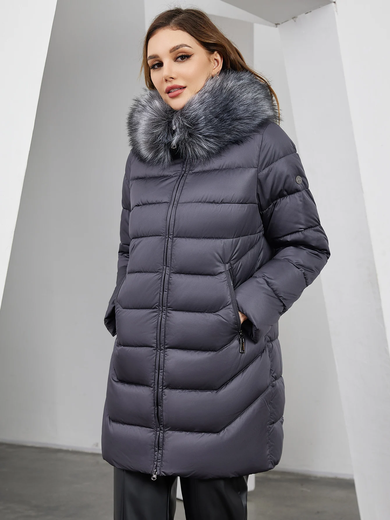 Astrid Women's Winter Parka Coats with Natural Fur Collar Hooded Belt Long Quilted Jackets Thick Warm Female Padded Overcoat