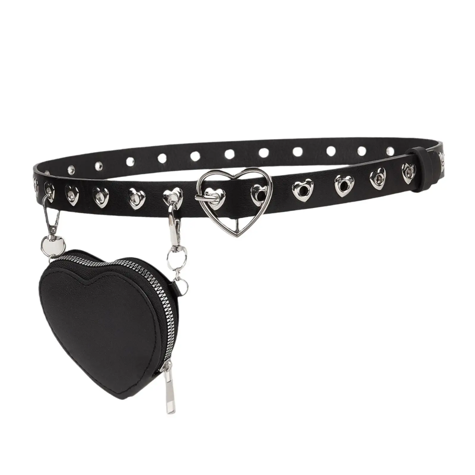 Love Heart Buckle Belt Chic with Detachable Mini Love Heart Shaped Bag Women Waist Belt for Sweaters Jeans Party Jackets Travel