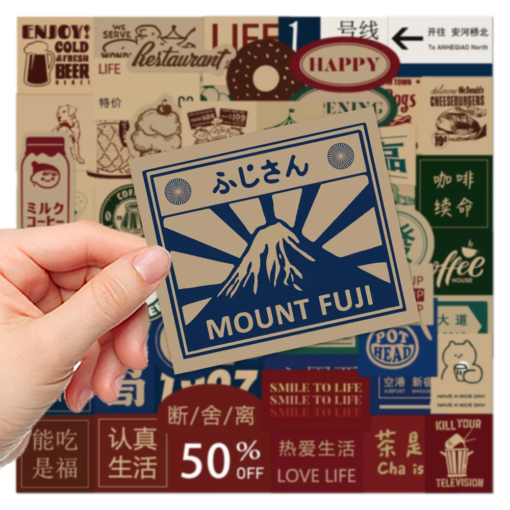 65Pcs 레트로 홍콩 스타일 낙서 스티커 컬렉션 장식 데칼 DIY 노트북 수하물 냉장고 자동차 스티커 장난감 선물