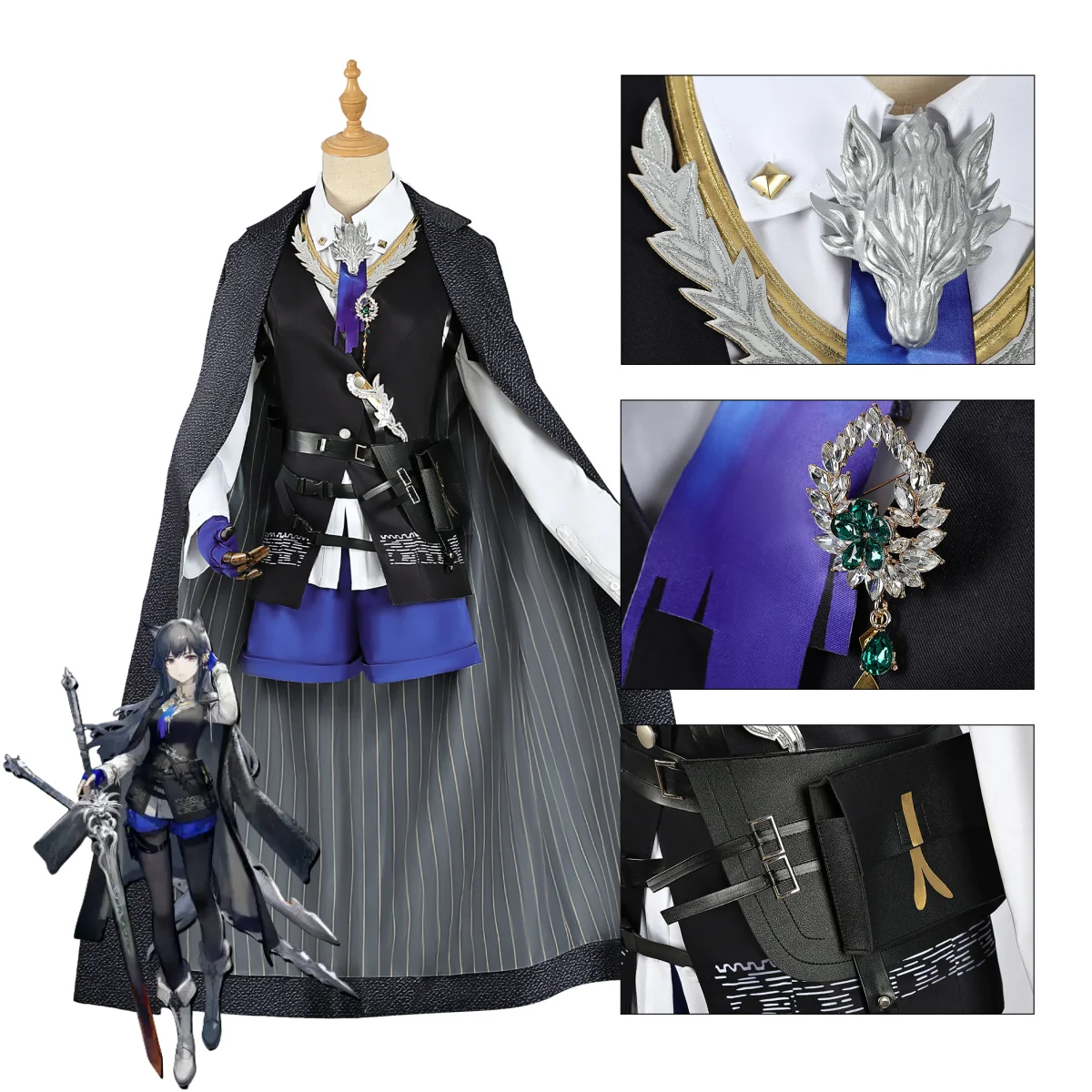 Arknights: Texas the Omertosa | Fantasy Grey Cloak and Coat Cosplay Costume Set 60 Fantasy Grey Cloak Coat Cosplay Costume