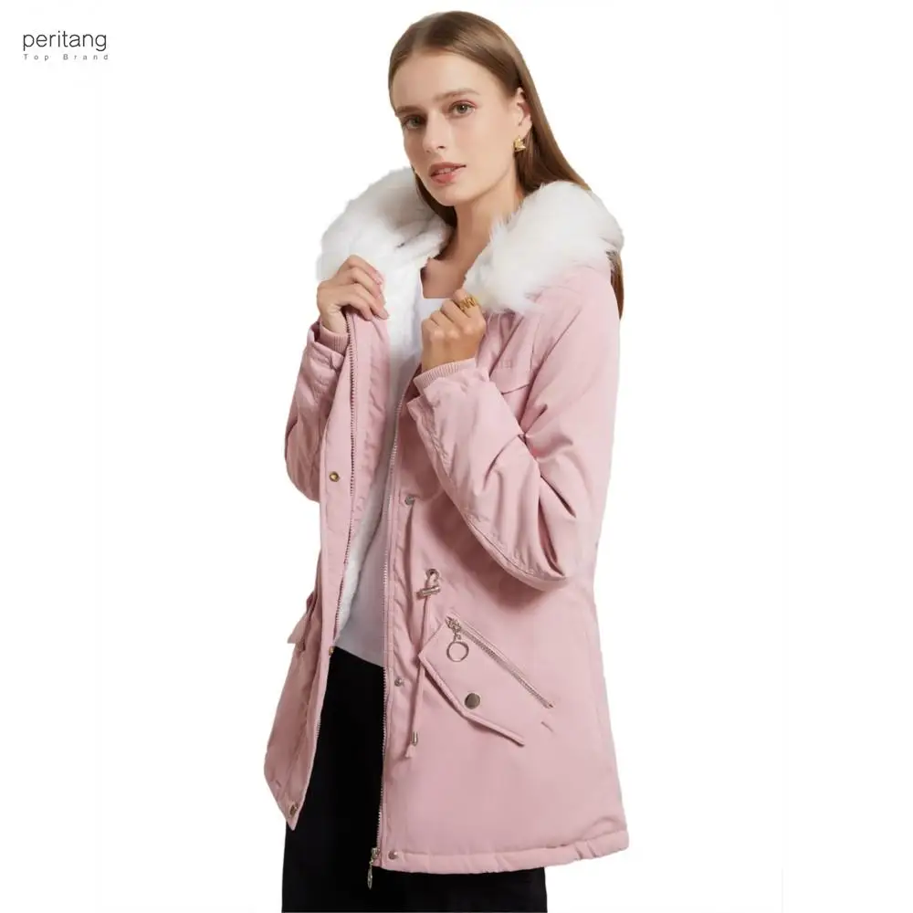 

Парка PERITANG, Женская куртка большого размера, утепленная хлопковая куртка средней длины, женская теплая свободная зимняя верхняя одежда с воротником из искусственного меха