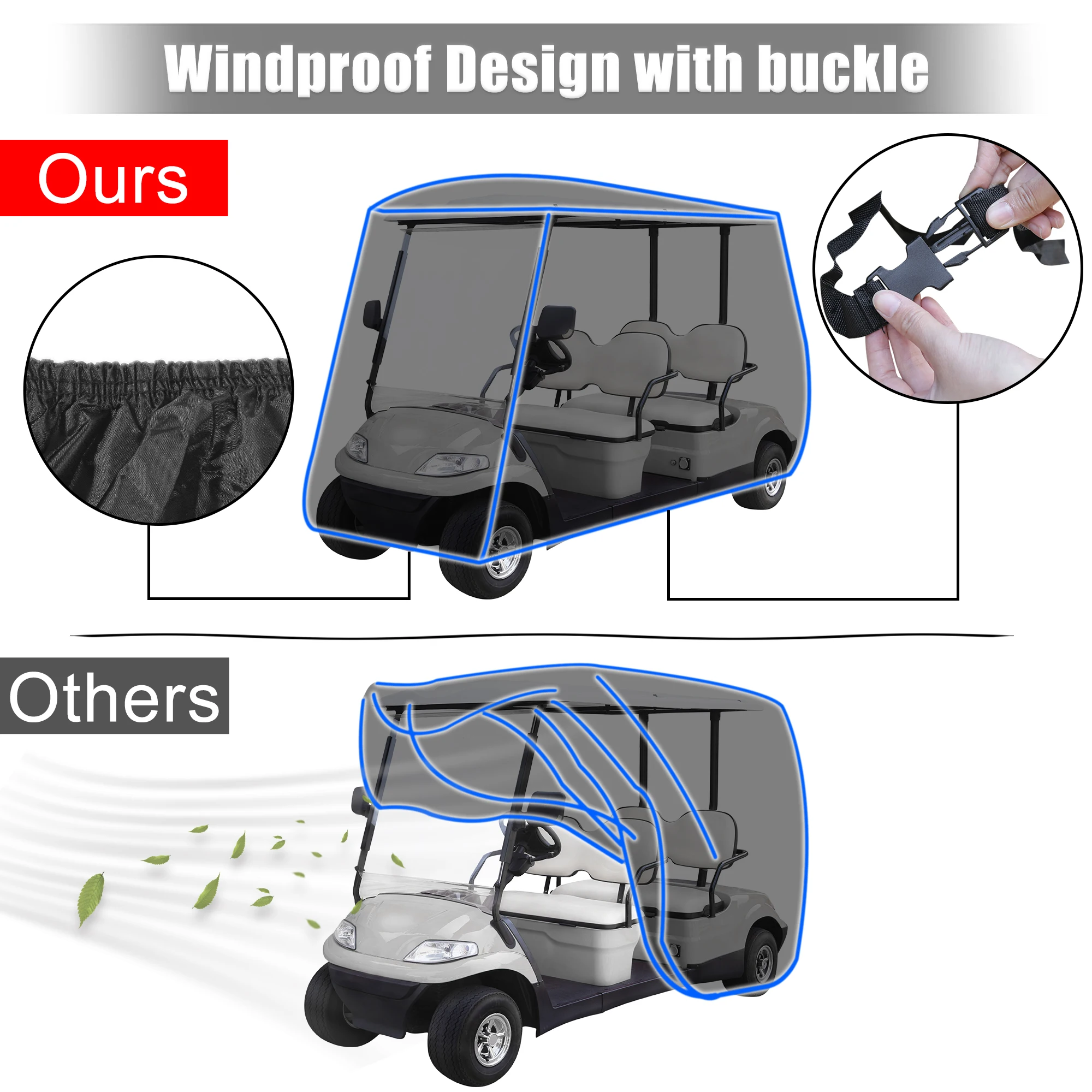 X Autohaux Waterproof Golf Cart Cover 400D Protective Outdoor Cover Sunproof Dustproof for 2 / 4 Passengers Golf Cart Accessory - 4