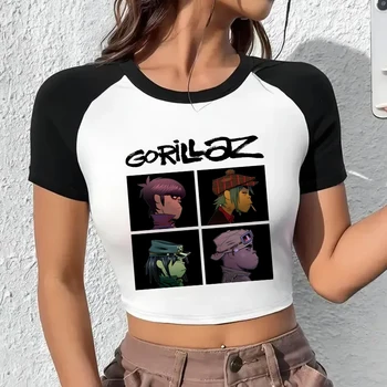 Crop Top Gorillaz Rock Band Anime Graphics T Shirt Cropped Harajuku Women Cartoon Short Sleeve T-shirt Anime Gorillaz Streetwear